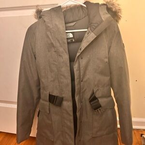 The North Face Women's Gray Parka with Faux Fur Hood